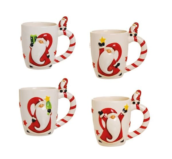 Excelsa - 48453Bianco con decoro Babbo Natale - ZZZ merry christmas kopp set 4 enheter. 260 ml Vit/Röd