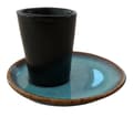 Miniatyrbild 2 av 4: Pintocer - Set med 2 keramiska espressokoppar i svart stengods utan handtag med blått fat, set med 2