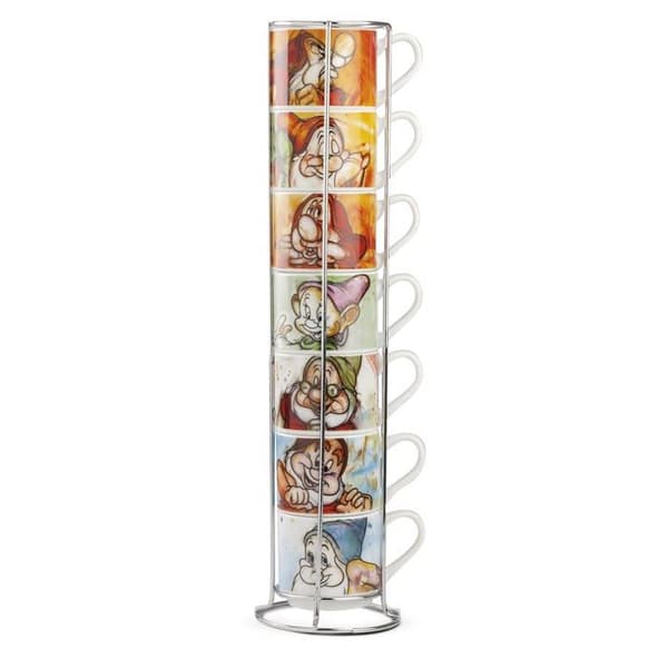 Mugg - kopp - mazagran Egan - PWS02I/7XM - Set med 7 porslins sju dvärgar kaffekoppar + Metalrack