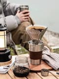 Miniatyrbild 5 av 5: Campingmugg för utomhusbruk Vattenmugg i rostfritt stål Anti-skållning med läderfodral*350ml