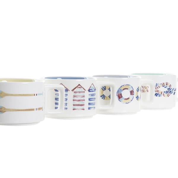 Set med kaffekoppar DKD Home Decor Blå Multicolour Metall Dolomite 260 ml