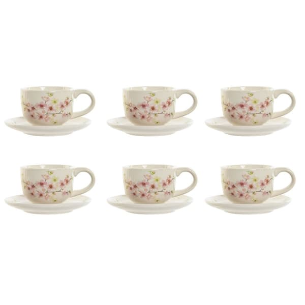 Set med kaffekoppar Home ESPRIT Gul Vit Rosa Lila Metall Dolomite 180 ml