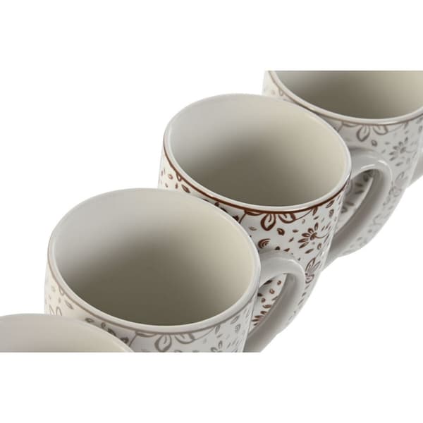 Set med 4 muggar Home ESPRIT Brun Beige Virágok 340 ml