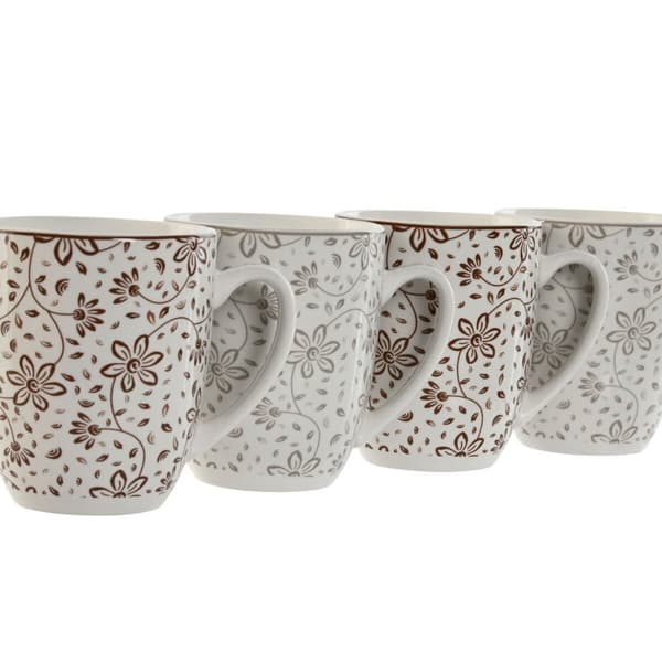 Set med 4 muggar Home ESPRIT Brun Beige Virágok 340 ml
