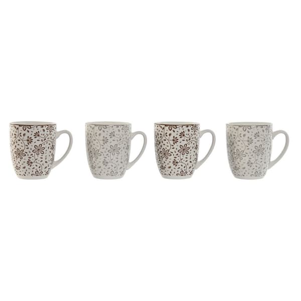 Set med 4 muggar Home ESPRIT Brun Beige Virágok 340 ml