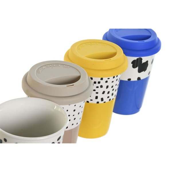 Kannellinen kuppi DKD Home Decor Monivärinen eläimet Kaupunki 400 ml (4 osaa)