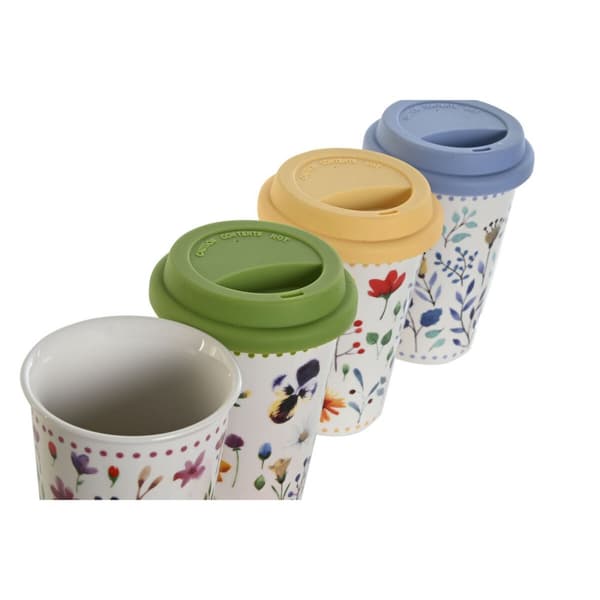 Kannellinen kuppi DKD Home Decor Monivärinen Gėlės 400 ml (4 osaa)