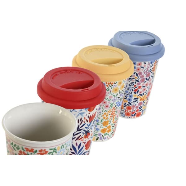 Kopp med locket DKD Home Decor Multicolour Virágok 400 ml (4 antal)