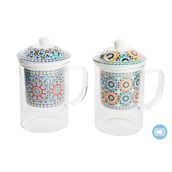 Krus med infusionsfilter DKD Home Decor Multifarvet Orange Flise Araber 300 ml (2 enheder)