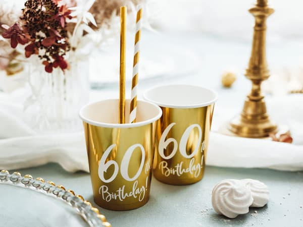 Paperimukit 60-vuotissyntymäpäivä KULTA 6 kpl/220ml