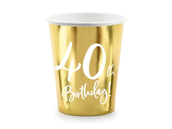 Pappmuggar 40-årsdag GULD 6 st/220ml