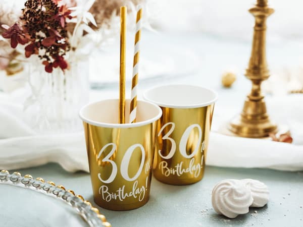 Pappmuggar 30-årsdag GULD 6 st/220ml