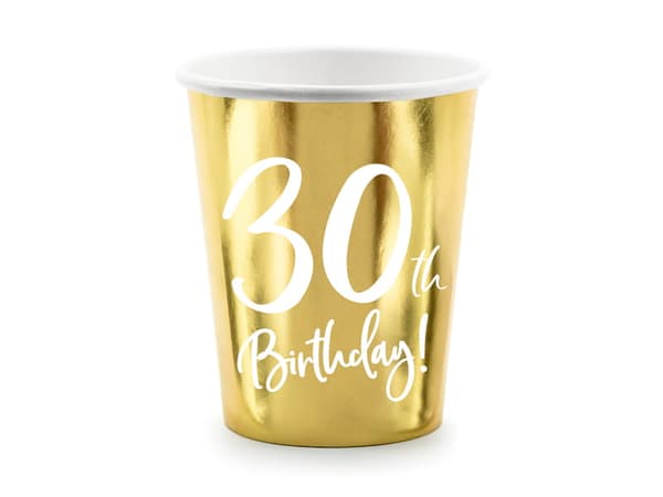 Pappmuggar 30-årsdag GULD 6 st/220ml
