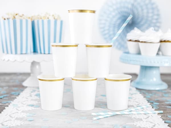 Pappmuggar med vitguldkant 260ml/6 st