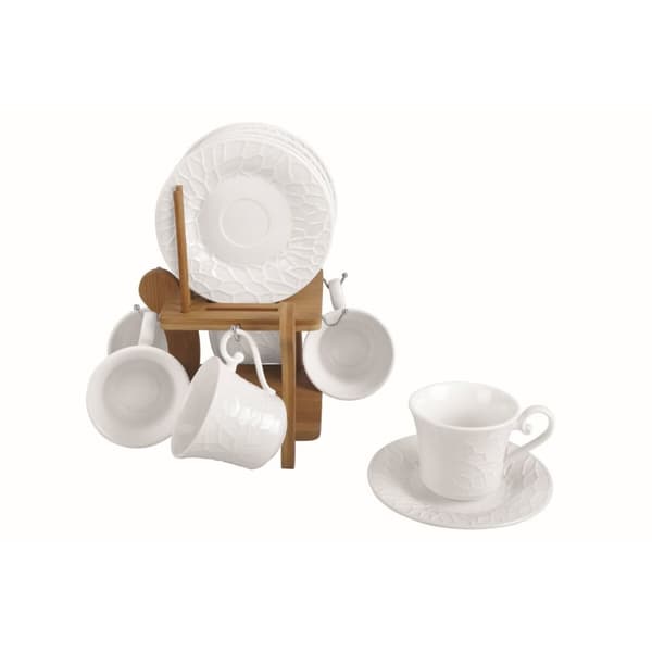 Set med kaffekoppar Home ESPRIT Vit Bambu Porslin 90 ml