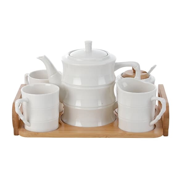 Osainen kahvikuppisetti Home ESPRIT Valkoinen Bambu Posliini 240 ml
