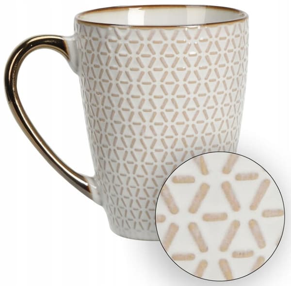 Keramisk kaffe- och temugg 370 ml Vit och gulddesign