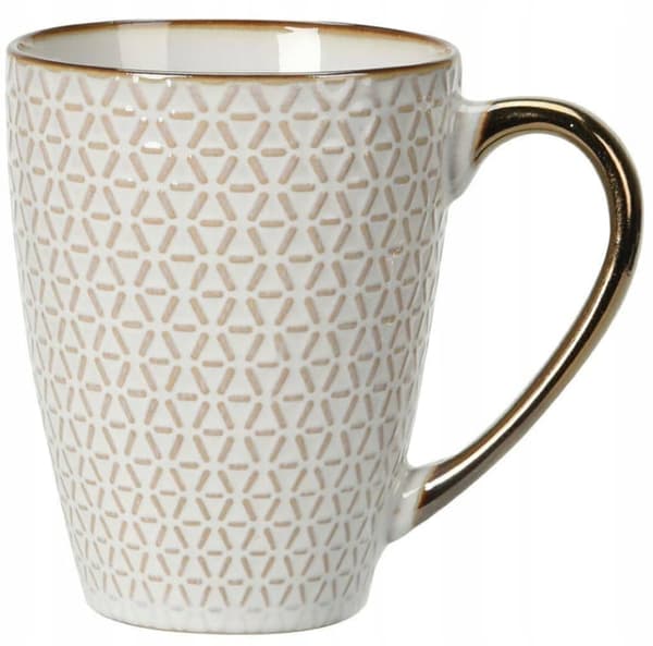 Keramisk kaffe- och temugg 370 ml Vit och gulddesign