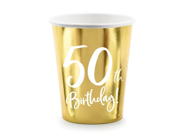 50-årsmuggar, guld, 220 ml (1 kartong / 25 förpackningar) (1 förpackning / 6 st.)