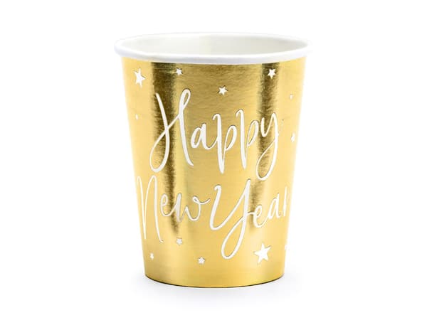 Gott Nytt År-muggar, guld, 220 ml (1 kartong / 25 förpackningar) (1 förpackning / 6 st.)