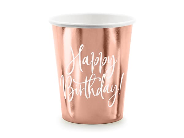 Grattis på födelsedagen! Muggar, roséguld, 260 ml (1 kartong / 25 förpackningar) (1 förpackning / 6 st.)