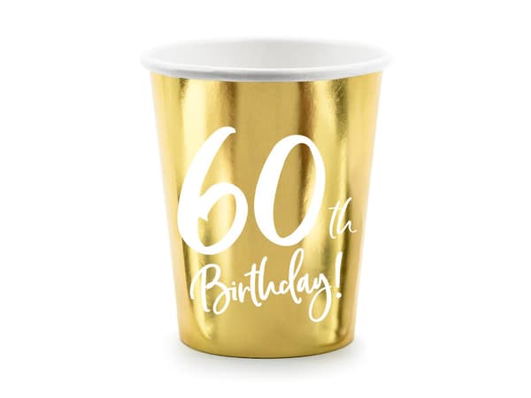 60-årsmuggar, guld, 220 ml (1 kartong / 25 förpackningar) (1 förpackning / 6 st.)