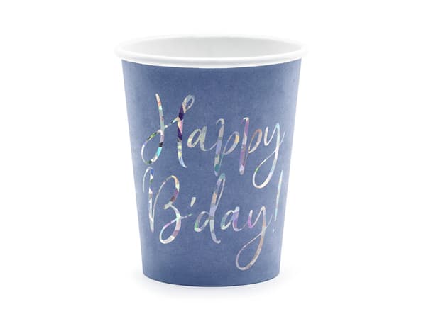 Grattis på födelsedagen! Muggar, marinblå, 220 ml (1 kartong / 25 förpackningar) (1 förpackning / 6 st.)