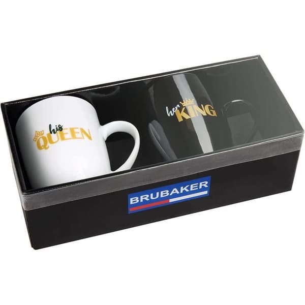 Kaffekoppar - BRUBAKER - Hennes Kung & Hans Drottning - 300 ml - Keramik - Svart och Vit