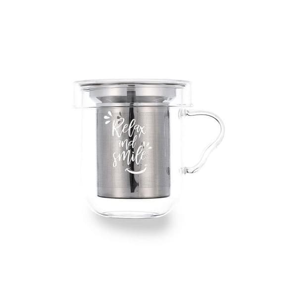 Mugg - kopp - mazagran Quid - 1 - Set med kaffekoppar Transparent glas i rostfritt stål 3 delar (350 ml)