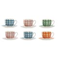 Miniatyrbillede 1 af 3: Sæt med 6 kopper og underkopper Home ESPRIT Blå Grøn Orange Pink Porcelæn Striber Middelhavet 240 ml