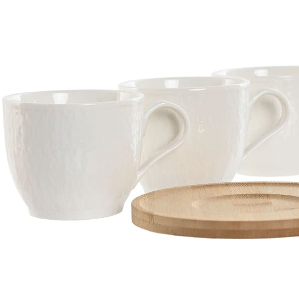 Sæt med 6 kopper og underkopper Home ESPRIT Hvid Natur Bambus Porcelæn 220 ml