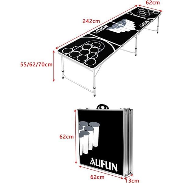 Beer Pong-bord - LARS360 - Fällbart - Höjdjusterbart - 3 nivåer - Svart