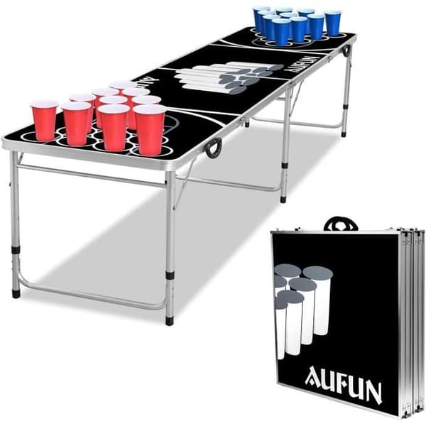 Beer Pong-bord - LARS360 - Fällbart - Höjdjusterbart - 3 nivåer - Svart