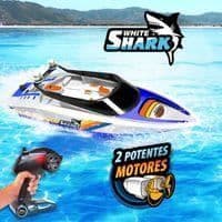 Vithaj | Vit fjärrkontrollbåt | Fjärrkontroll för barn | Fjärrstyrd båtleksak | Rc Racing båt