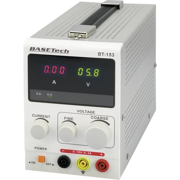 Basetech BT-153 Laboratorieaggregat, justerbar 0 - 15 V/DC 0 - 3 A 45 W Antal utgångar 1 x