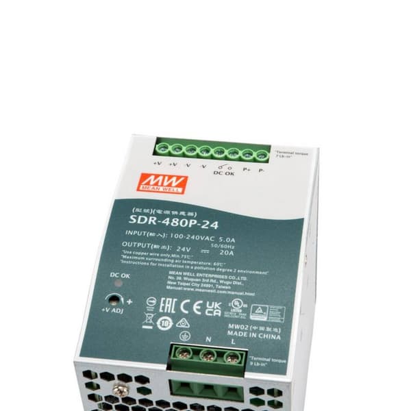 Mean Well SDR-480P-24 DIN-skena nätaggregat 24 V/DC 20 A 480 W Antal utgångar:1 x Innehåll 1 st