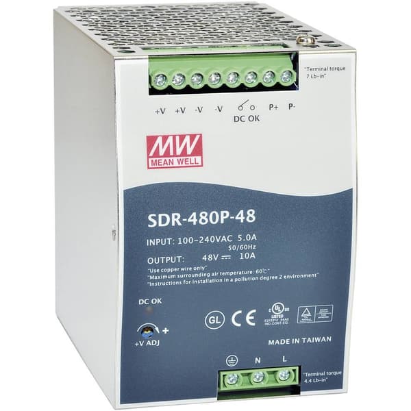 Mean Well SDR-480P-24 DIN-skena nätaggregat 24 V/DC 20 A 480 W Antal utgångar:1 x Innehåll 1 st
