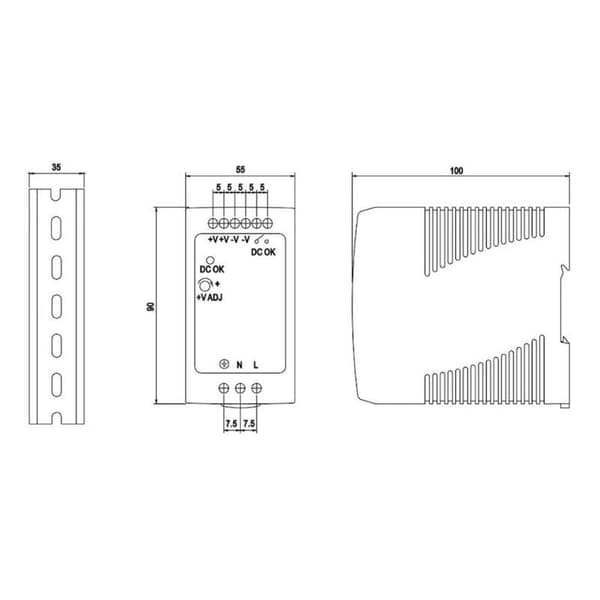 MW Mean Well MDR-100-12 DIN-skena nätaggregat 12 V/DC 7.5 A 90 W Antal utgångar:1 x Innehåll 1 st