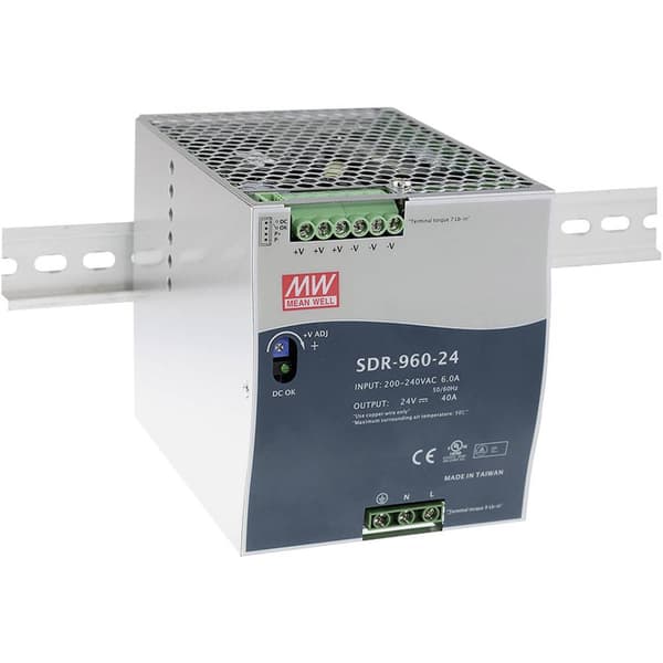 MW Mean Well SDR-960-24 DIN-skena nätaggregat 24 V/DC 40 A 960 W Antal utgångar:1 x Innehåll 1 st