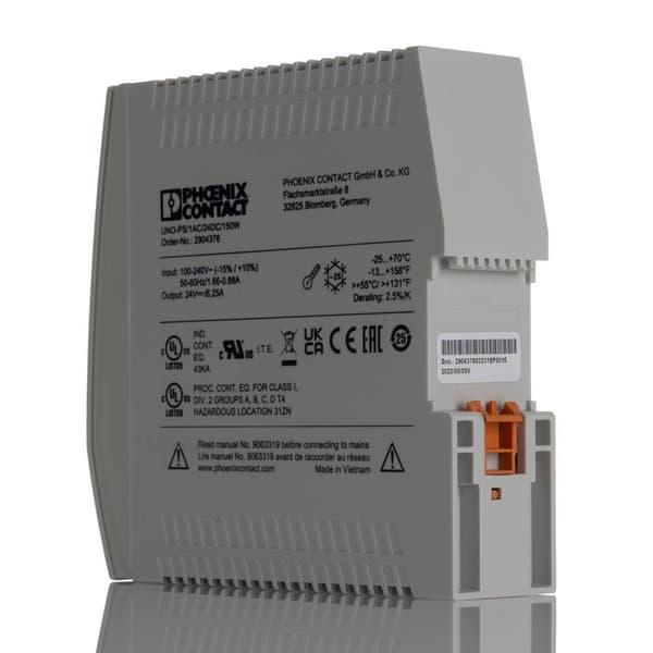 Phoenix Contact UNO-PS/1AC/24DC/150W DIN-skena nätaggregat 24 V/DC 6.25 A 150 W Antal utgångar:1 x Innehåll 1 st