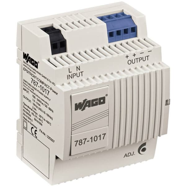 WAGO EPSITRON® COMPACT POWER 787-1017 DIN-skena nätaggregat 18 V/DC 2.4 A 43.2 W Antal utgångar:1 x Innehåll 1 st Grå