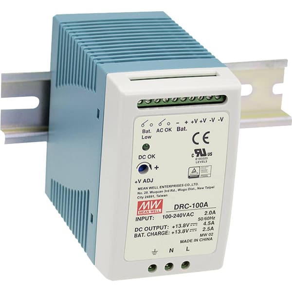 MW Mean Well DRC-100B DIN-skena nätaggregat 27.6 V/DC 2.25 A 96 W Antal utgångar:2 x Innehåll 1 st