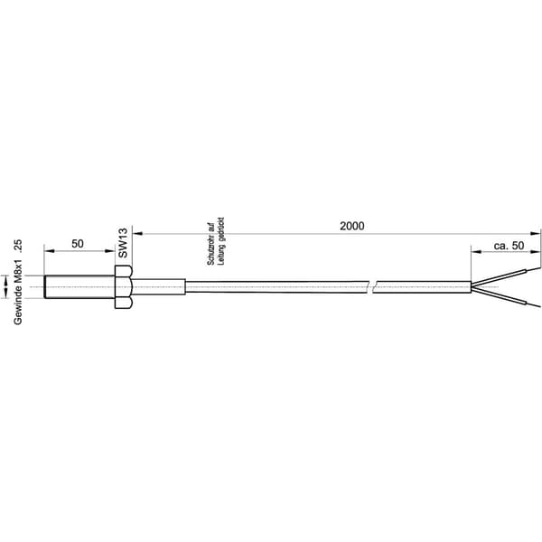 Enda Temperatursensor K4-TC-J-M8x50-2M Sensortyp J Temperaturmätningsområde (intervall)-50 till 400 °C Kabellängd (spec