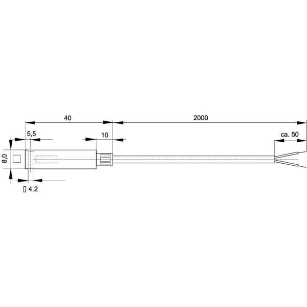 Termoelement Enda K10-TC-J-40x8x8-2M (K10-TC-J-40x8x8-2M) Fe-CuNi, typ J -50 - +400 °C 2 m