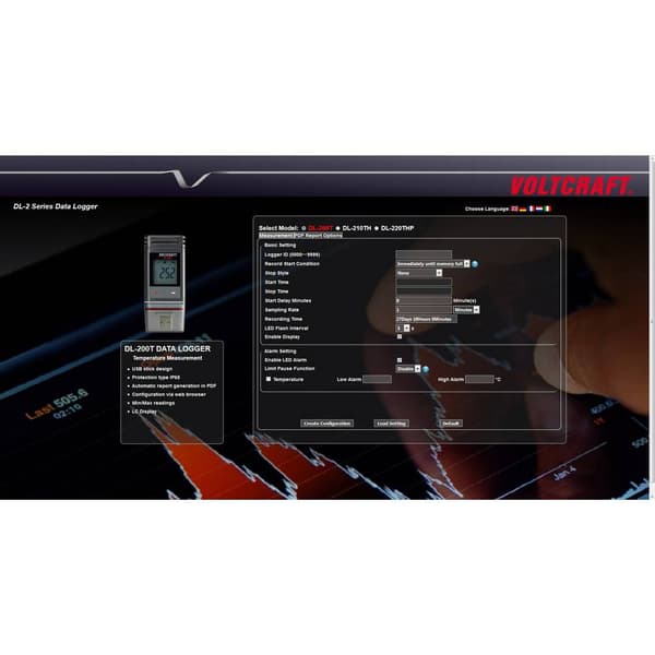 VOLTCRAFT DL-220 THP DL-220THP Temperatur-datalogger, Fukt-datalogger, Lufttryck-datalogger Uppmätt värde Temperatur, F