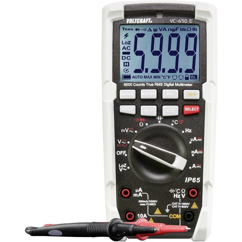 VOLTCRAFT VC-450 E Handmultimeter digital Vattenskydd (IP65) CAT III 1000 V, CAT IV 600 V Display (Beräkningar): 6000