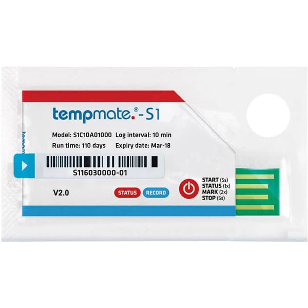 tempmate S1C10A01000 S1C10A01000 Temperatur-datalogger Uppmätt värde Temperatur -30 till +70 °C PDF Funktion, Datalogge