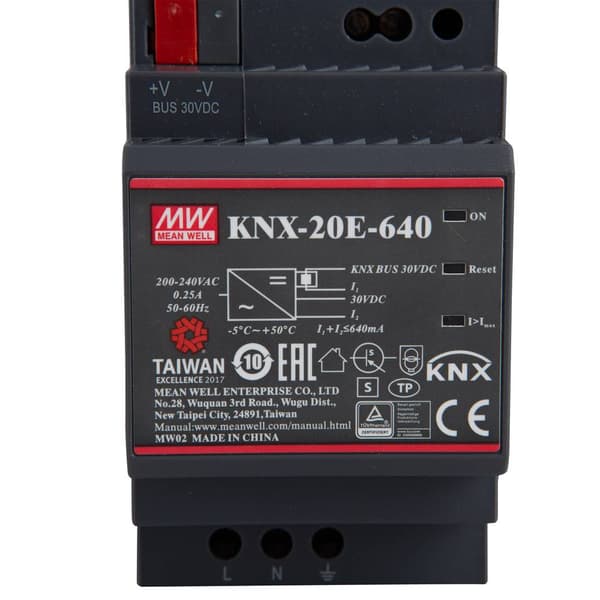 MW Mean Well KNX-20E-640 DIN-skena nätaggregat 30 V/DC 640 mA 19.2 W Antal utgångar:1 x Innehåll 1 st