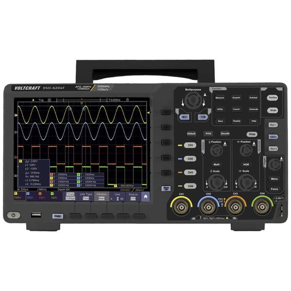 VOLTCRAFT DSO-6204F Digitalt oscilloskop 200 MHz 4 kanaler 1 GSa/s 10000 kpts 8 Bit Digital lagring (DSO), Funktionsgen