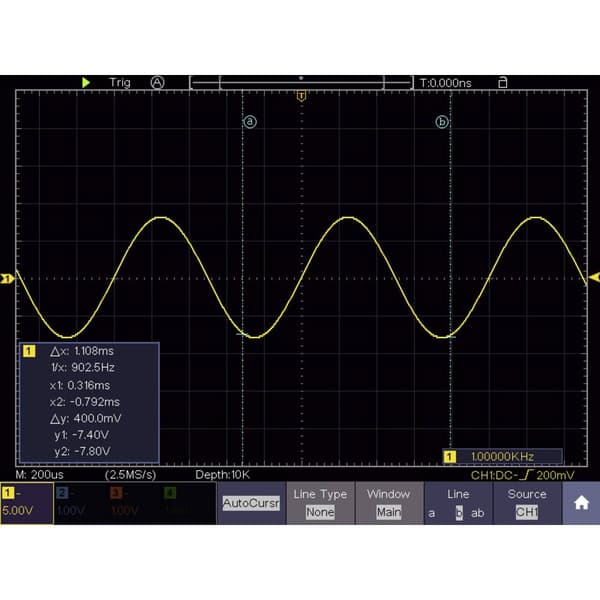 VOLTCRAFT DSO-6204F Digitalt oscilloskop 200 MHz 4 kanaler 1 GSa/s 10000 kpts 8 Bit Digital lagring (DSO), Funktionsgen